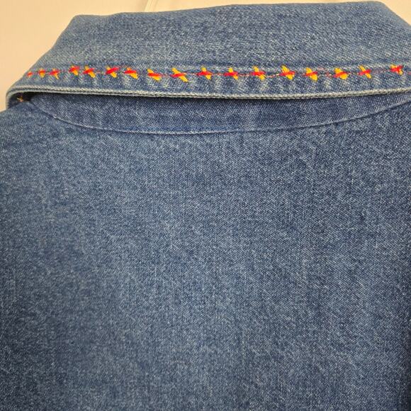 New Directions Blue Denim  Jacket Shirt Snowman Shacket Christmas Embroidery L - Picture 11 of 14